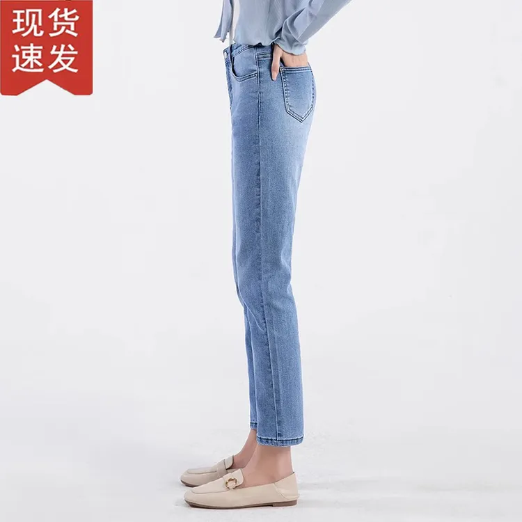 小直筒牛仔裤女浅蓝小个子法棍烟管裤高腰八九分裤2025新春夏薄款