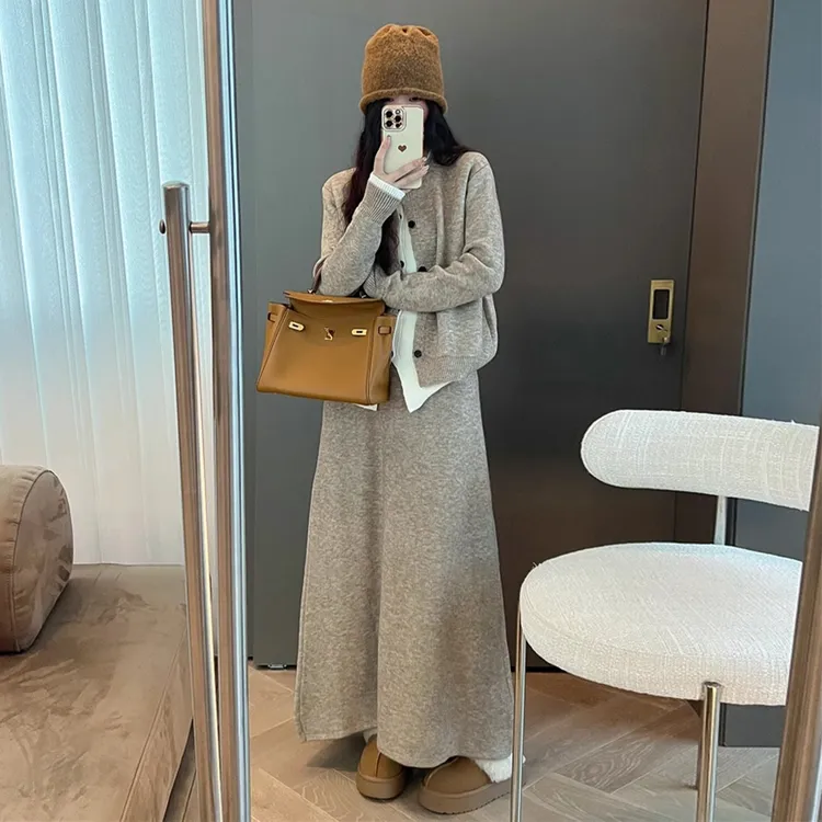 韩系巨好看的秋日长袖连衣裙子女2026新款爆款气质高级感长裙套装