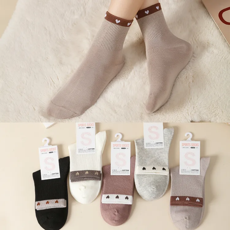 爱心袜子女2025秋季新款纯色双针中筒袜甜美花边堆堆袜洛丽塔袜子