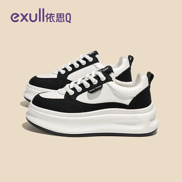 EXULL/依思Q厚底小白鞋女2025春季爆款黑白熊猫百搭休闲运动板鞋