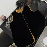 立领宽松型复古国风短款女款纯色印花网红马夹马甲双面时尚百搭