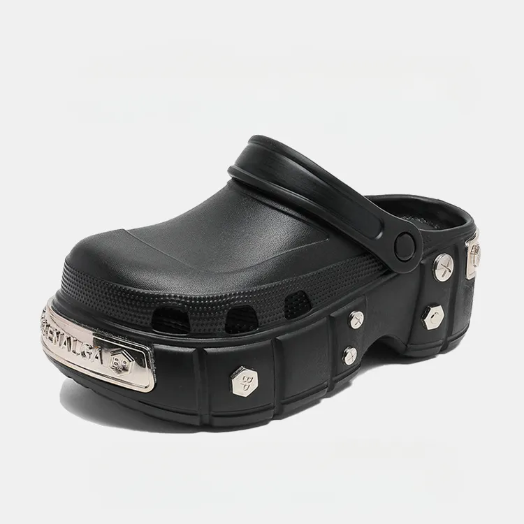 男士防滑黑色外穿休闲潮流厚底包头洞洞鞋男鞋凉鞋