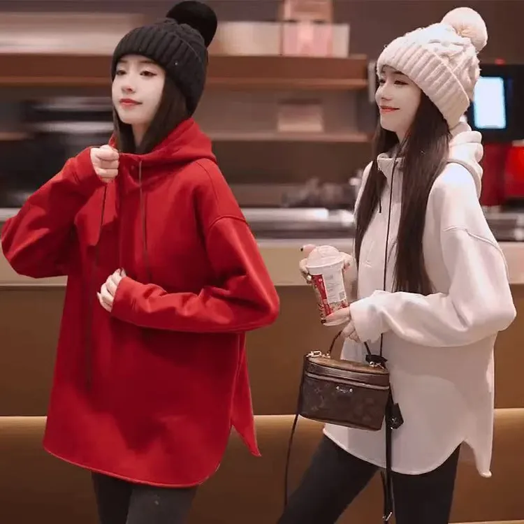 韩系加绒外套女秋冬款外套连帽加厚卫衣女款爆款2025新款正品女装