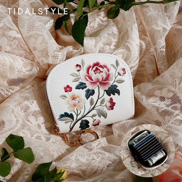 TIDALSTYLE新款民族风仿刺绣款多卡位防消磁卡包女印花证件包软皮