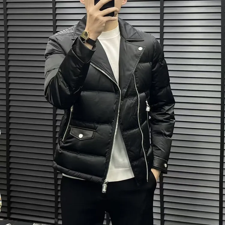 HS冬季新款SS88067男士欧货百搭休闲修身保暖机车风翻领羽绒服