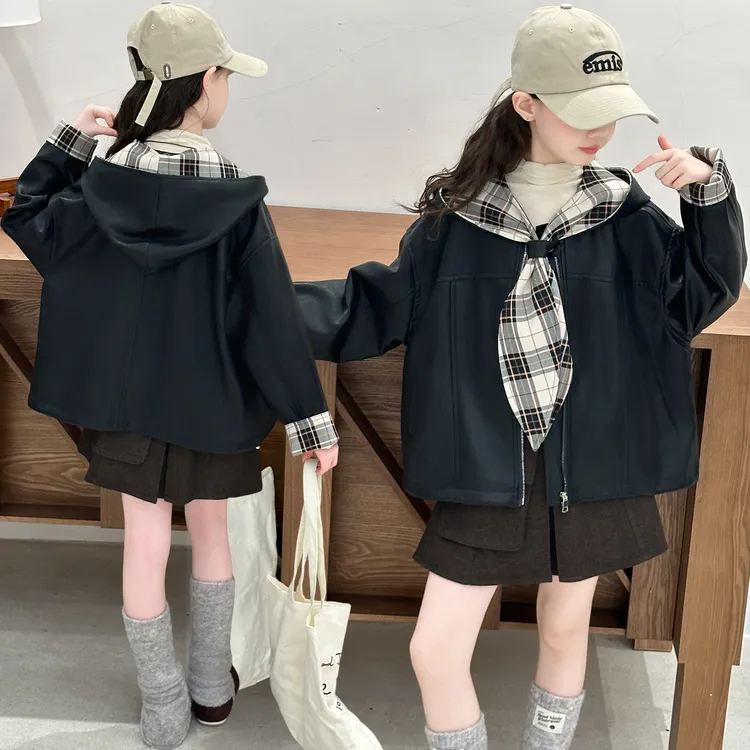 女童皮衣外套春秋款2025新款儿童时髦百搭上衣女孩洋气秋装皮夹克