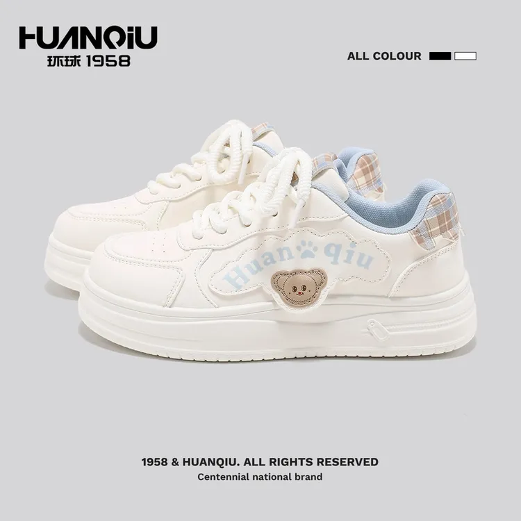 环球格纹拼接厚底小白鞋个性复古时尚女鞋学生可爱百搭休闲板鞋