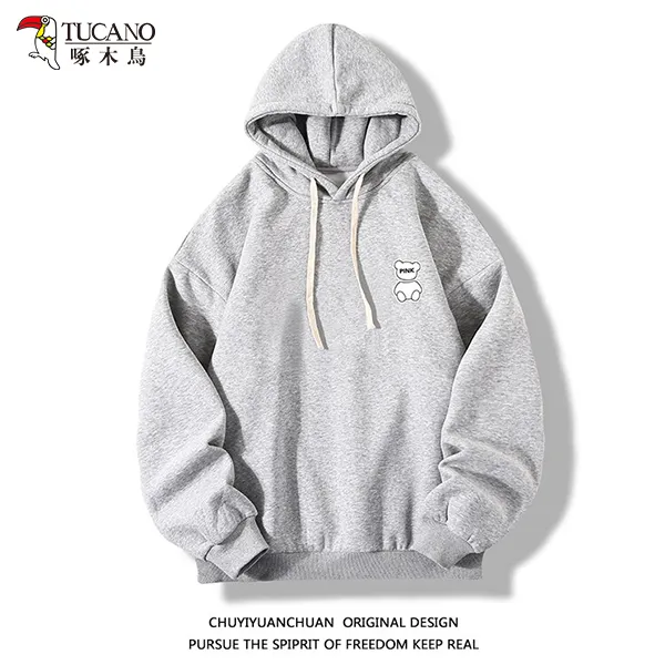 啄木鸟男春季新款连帽卫衣长袖潮流印花小熊薄款休闲上衣