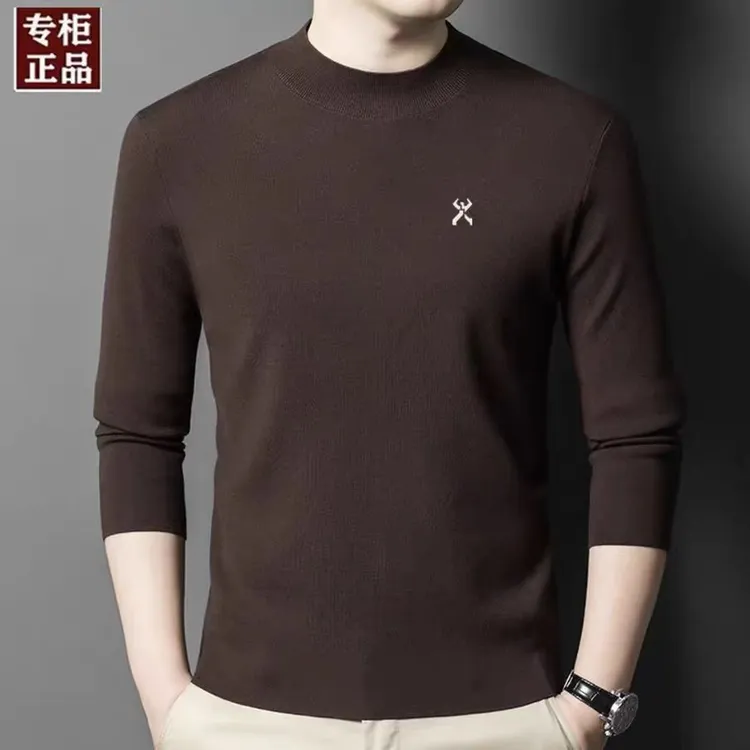 劲霸世家男装圆领半高领秋冬时尚长袖100%绵羊毛衫针织打底衫毛衣