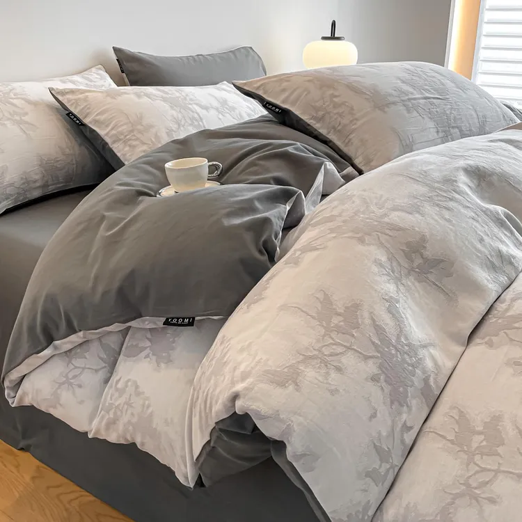 新款色织提花全棉四件套加厚磨毛纯棉家用被套床单人三件套可裸睡