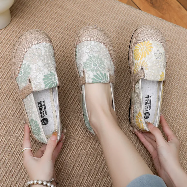 2025春季新款懒人一脚蹬渔夫鞋田园风清新百搭透气女鞋老北京布鞋