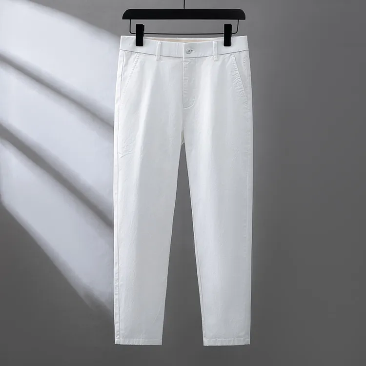 夏季九分裤白色休闲裤修身法式通勤风百搭薄款弹力潮流男士九分裤