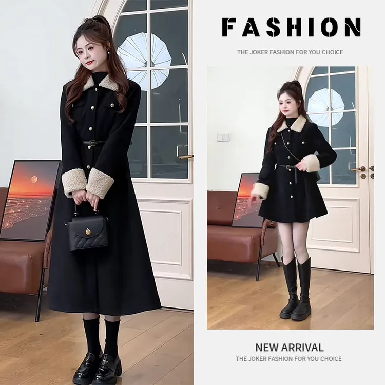 时尚冬季一整套女装2025新款韩版气质翻领中长款收腰显瘦外套大衣