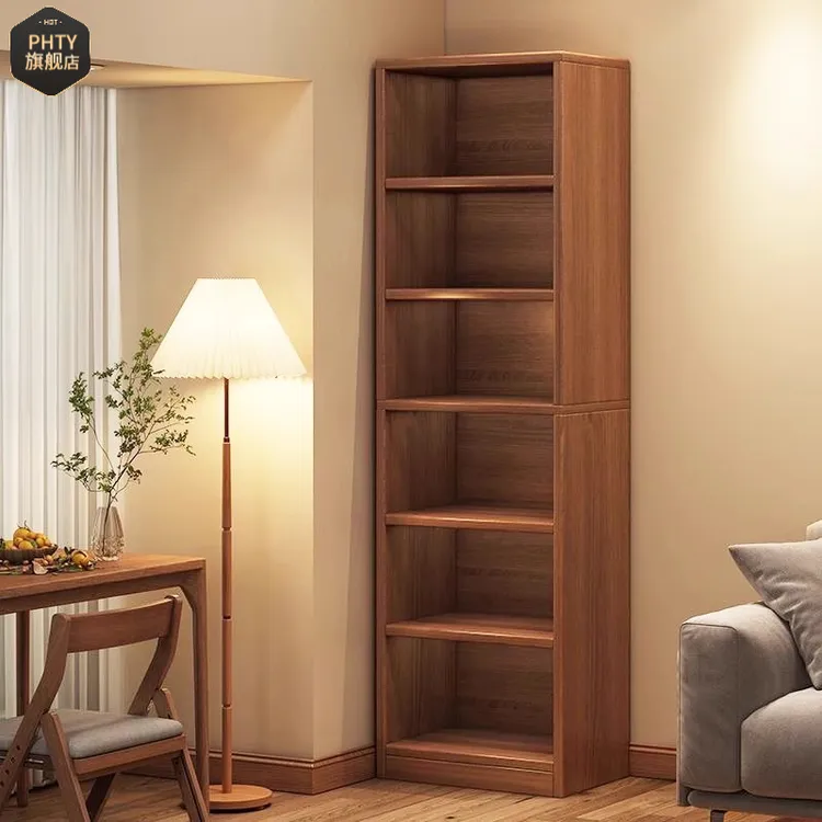 木质书架落地置物架简易靠墙转角储物架学生书柜客厅家用窄柜立柜