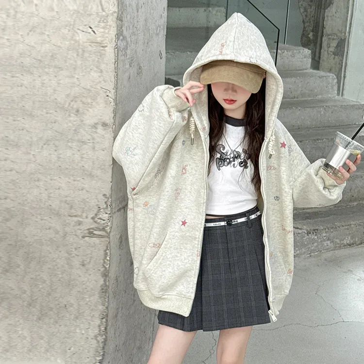 女童拉链卫衣春秋2025新款儿童秋装慵懒风洋气连帽女大童秋季外套