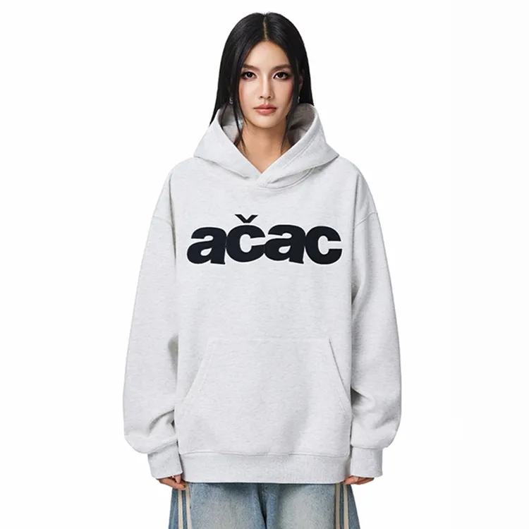 AQUILIA 国潮复古贴布刺绣字母宽松连帽慵懒卫衣女秋冬美式上衣外