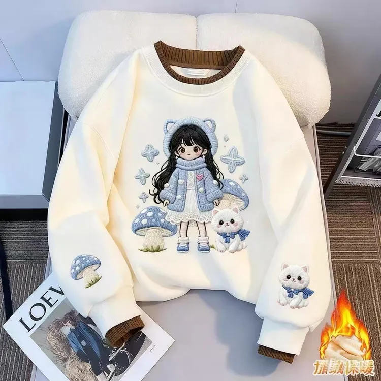 【现货】女童洋气加绒加厚卫衣2025新款中小大童上衣冬季韩版