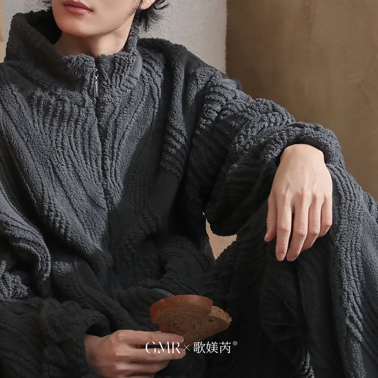 拉链款睡衣男士冬天加绒加厚大码可外穿外套大码保暖宽松家居服厚