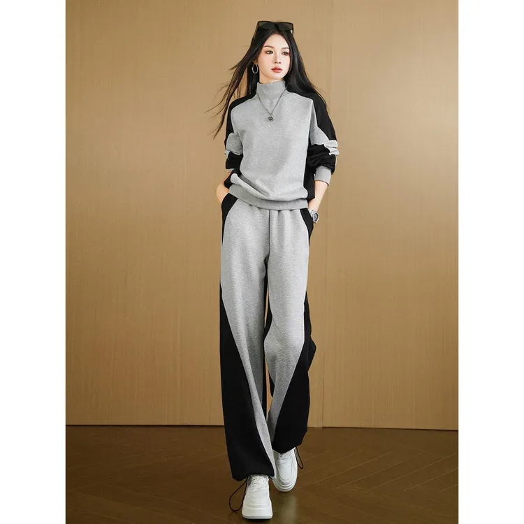 高级感休闲运动套装女秋季宽松显瘦独特拼接卫衣阔腿裤两件套