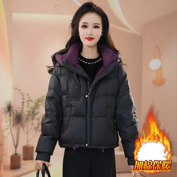 2025年冬季新款洋气休闲百搭棉服女韩版时髦宽松显瘦连帽拉链外套