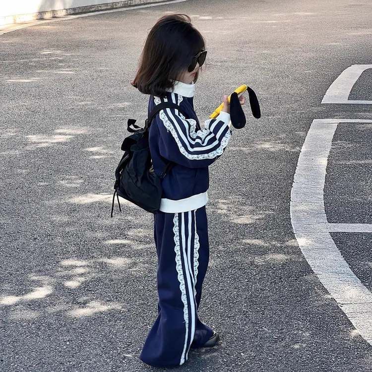女童拼接花边套装2025新款女孩秋季韩系超好看外套儿童运动休闲裤