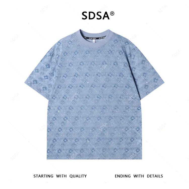 SDSA夏季新款男士痞帅简约亲肤植绒字母圆领短袖T恤休闲宽松上衣
