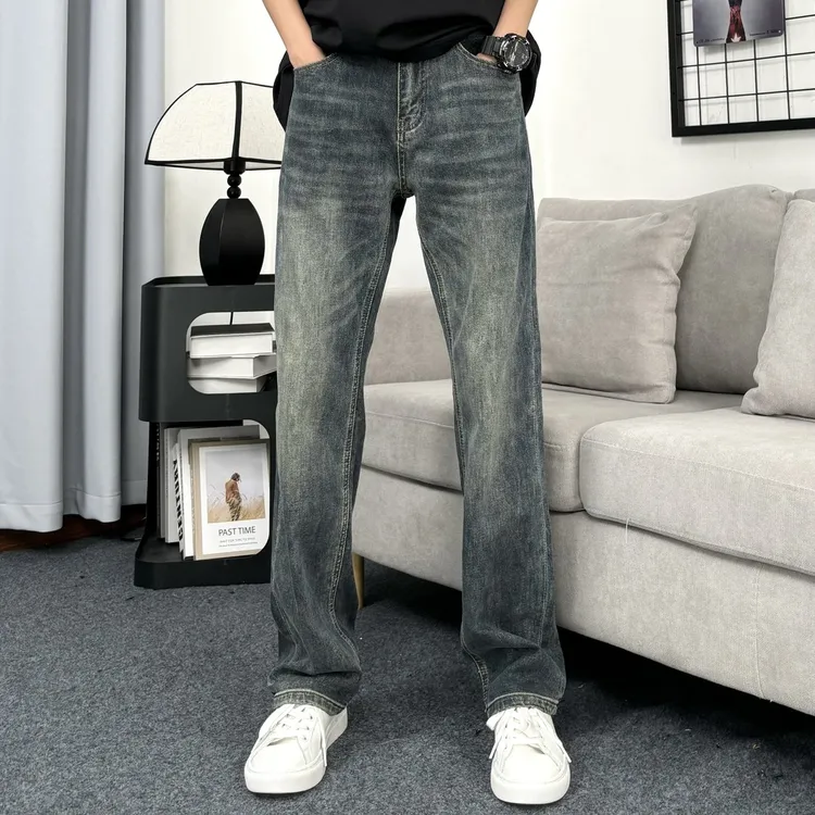 男士秋冬牛仔裤百搭直筒宽松休闲美式简约潮流高街复古微弹新款