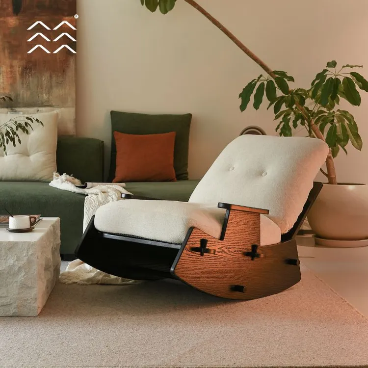 实木懒人摇椅单人躺家用阳台复古中古风网红椅简约创意轻奢意式