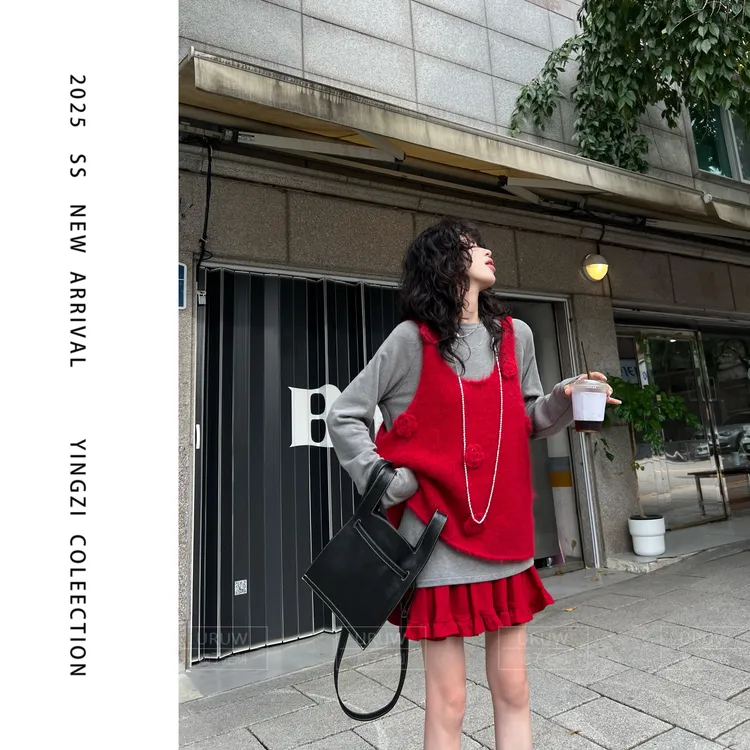 颖子定制【馥郁玫瑰】设计感立体玫瑰羊毛毛织背心叠穿马甲 9831