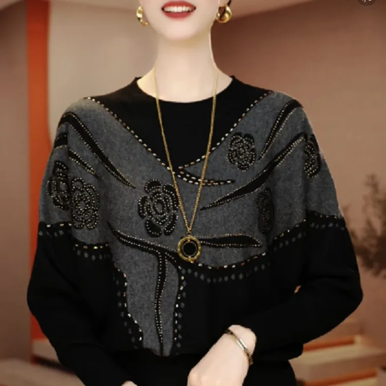 秋冬新款高端洋气减龄显瘦长袖百搭舒适保暖打底针织衫妈妈装毛衣