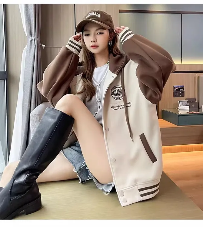 美式棒球服外套女2025新款学院风薄款美拉德初高中学生开衫卫衣潮