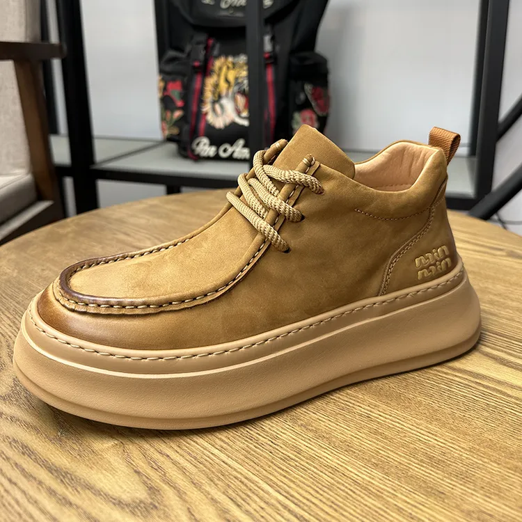 新款头层牛皮马丁靴男士厚底增高真皮靴时尚复古擦色潮流工装靴子