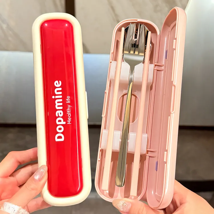 高颜值筷子勺子套装儿童学生专用便携餐具外带收纳盒三件套一人用