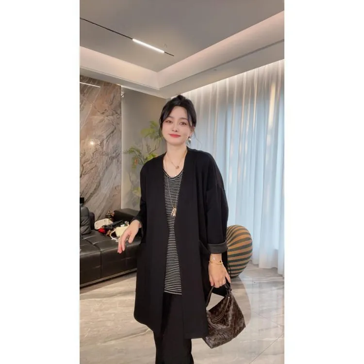 【冲姐】秋款上新中长款外套女宽松慵懒风纯色开衩休闲百搭时尚外套