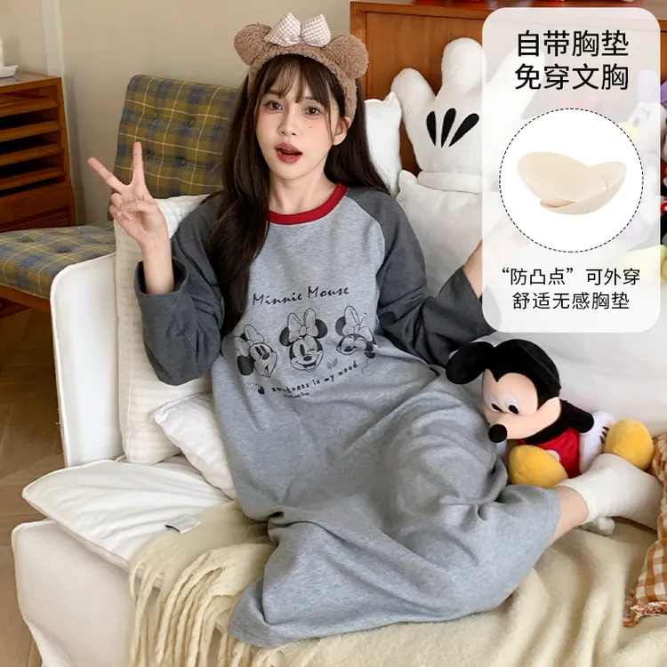  Disney/迪士尼春秋新款套头长袖带胸垫睡衣女宽松休闲家居服0150