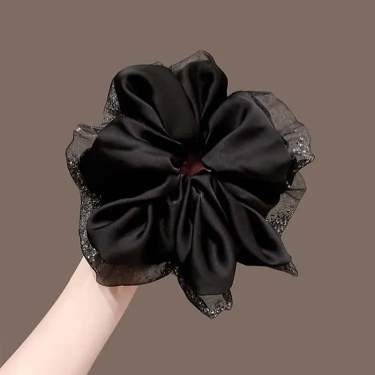 高级感时尚缎面超大号肥肠圈女2025新款简约气质扎丸子头发饰头花