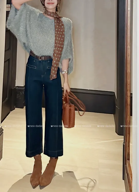 NEW DADADA显瘦气质高腰秋季直筒时尚休闲设计感牛仔裤CMM1159