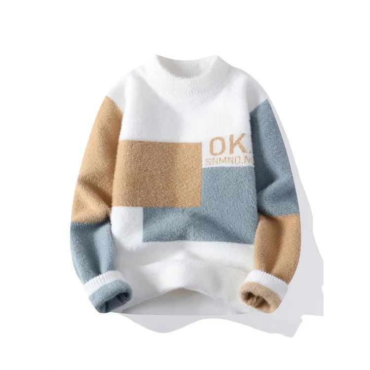 秋冬季针织衫冬季韩版男士拼色毛男款冬季加厚美式vintage毛衣