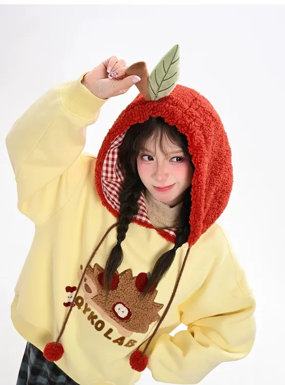 番茄酱酱tomorrow黄色苹果设计立体连帽卫衣女小个子可爱外套秋季