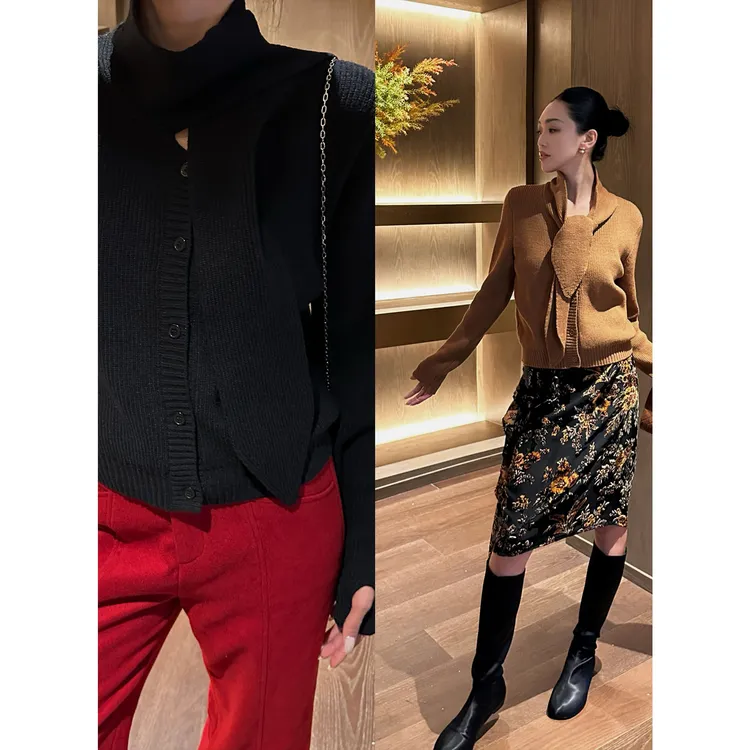 AME  缪斯减龄衫    可持续时髦绑结领口精织开衫ZD12SMHJ407