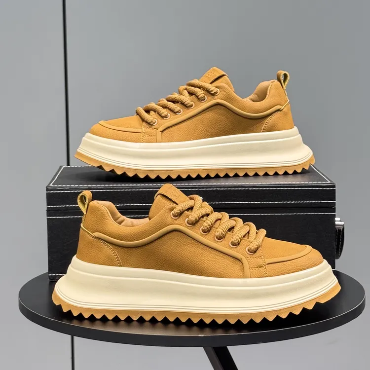 男鞋2025秋季新款皮面运动休闲鞋潮防滑厚底增高鞋舒适男款老爹鞋
