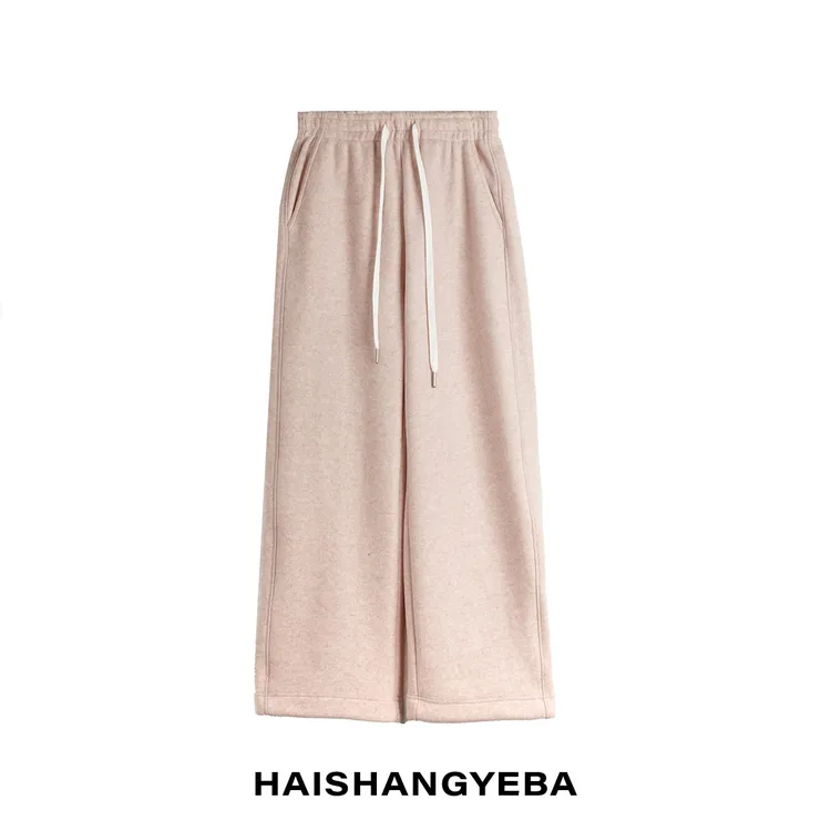 【海上叶爸】新款2025秋冬百搭羊毛松紧腰宽松厚款弯刀阔腿裤