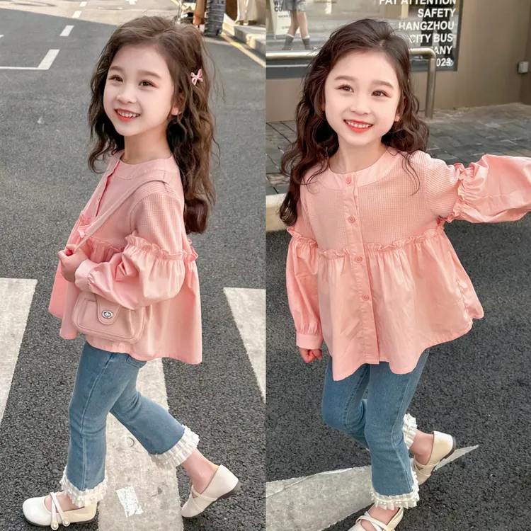 【好甜好乖呀】女童秋装套装2025新款洋气韩系儿童衬衫喇叭裤两件套