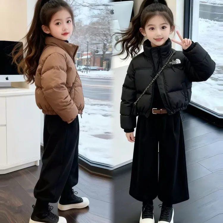 女童轻薄羽绒棉服儿童冬季新款立领短款韩版冬装中大童加绒哈伦裤