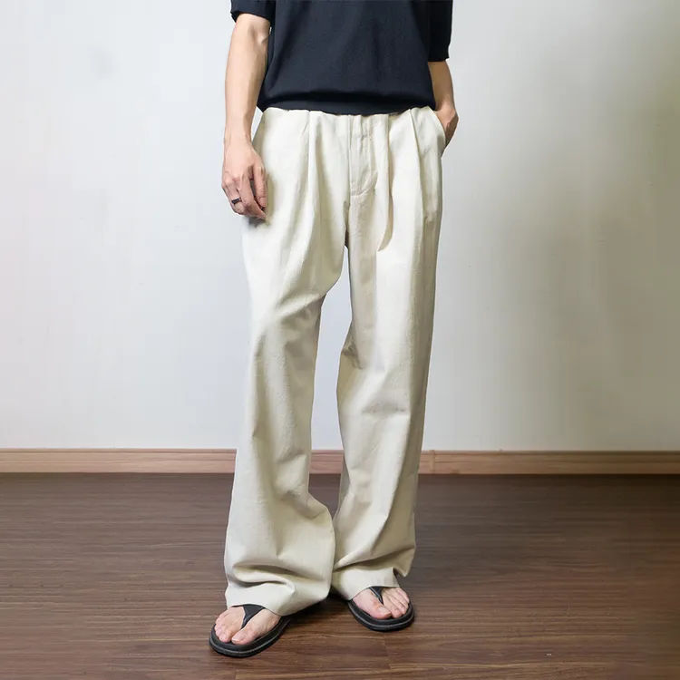 cleanfit韩版新款高级感宽松直筒休闲裤潮流百搭棉麻料垂感拖地