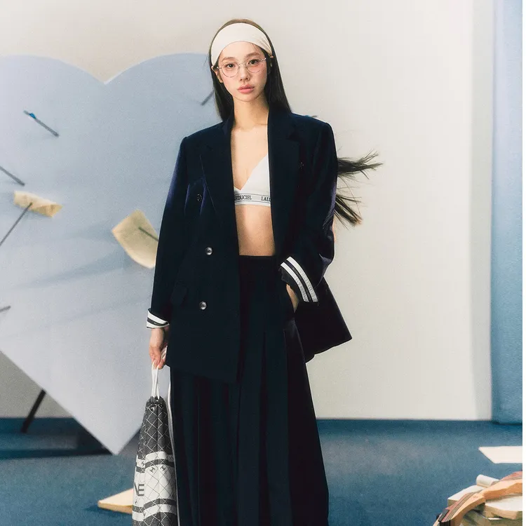 【福利款】LLDC平驳领双排扣西装+百褶裙裤