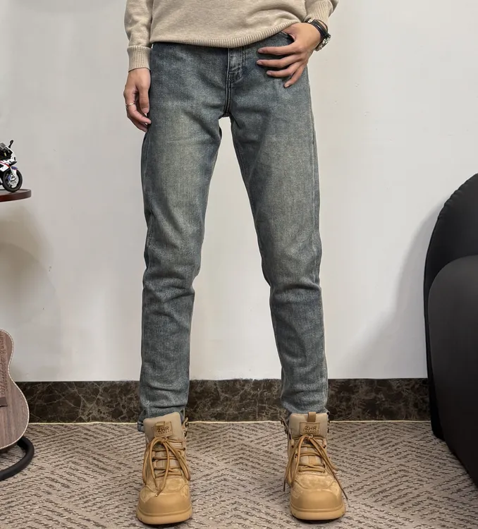森北复古蓝长裤九分裤秋冬加绒男士牛仔裤2025新款弹力直筒男款