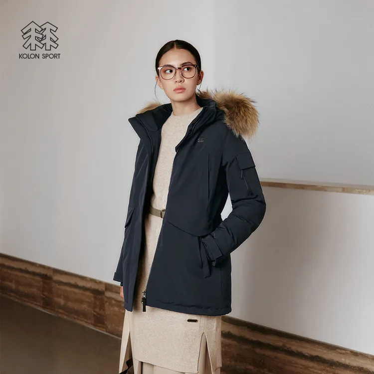 KOLON SPORT可隆羽绒衣防水防风透湿女士中量毛领连帽鹅绒服商品图