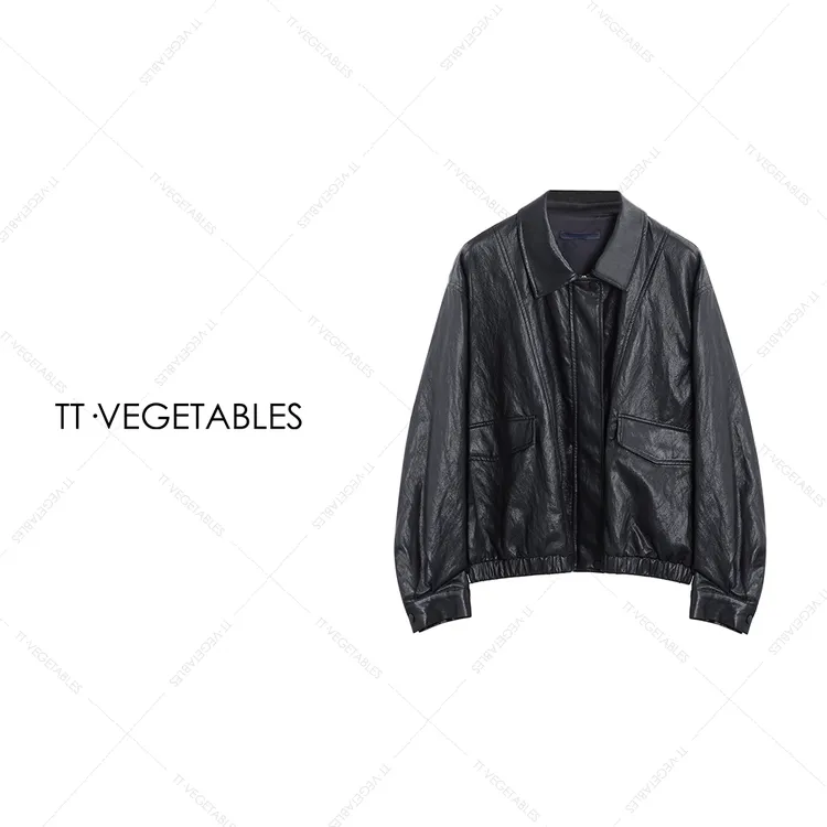 噢芬/小个子 【暮影】短款轻职风重工上衣纹理皮衣521005