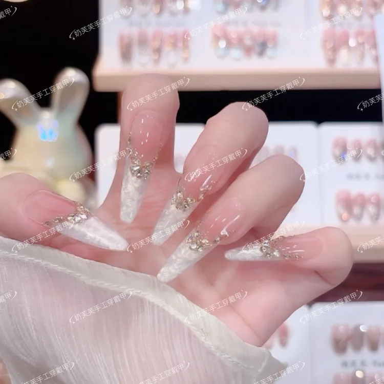 金缕幻贝 手工穿戴甲贝母螺纹锆石腮红光疗美甲可拆卸穿戴甲L5